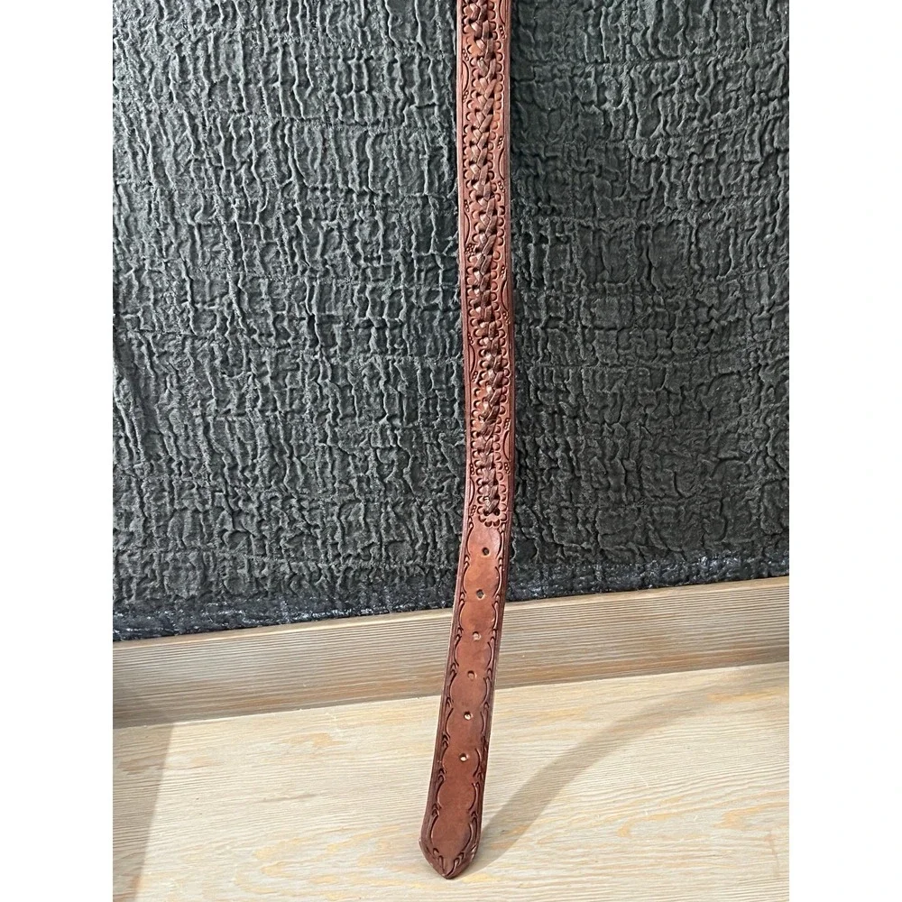 New Vintage Genuine Leather Hand Tooled‎ Braided Western Belt sz 32